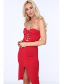 Rochie rosie cu cravate ZZ222 - Magazin online - Boutique